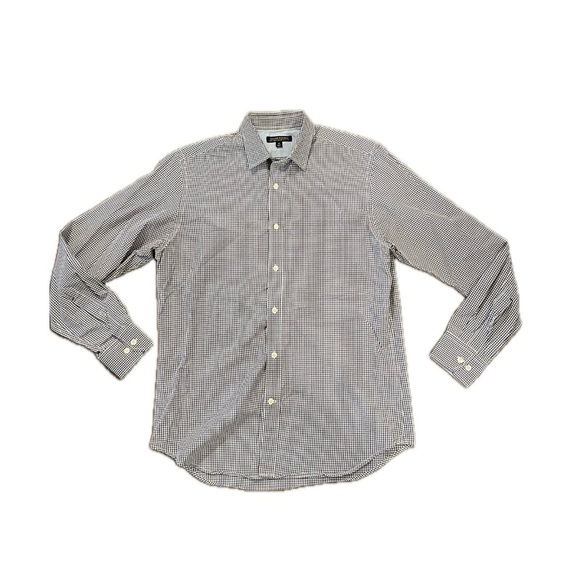 banana republic navy blue white check button down shirt casual long sleeve M - Picture 1 of 5
